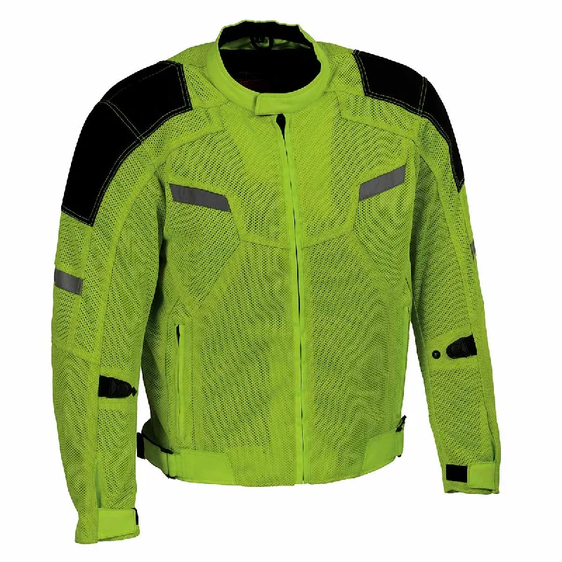Elegant And Casual Milwaukee Leather MPM1792 Men's Black and High-Viz Green CE Armored Textile Motorcycle Jacket- All Season Biker Jacket