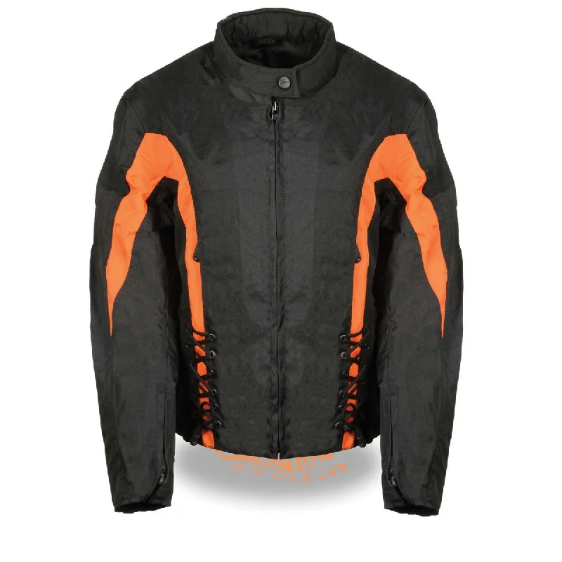 Noble And Elegant Nexgen SH2188 Women's Black and Orange Textile Motorcycle Riding Jacket with Side Stretch and Lacing Noble And Elegant Nexgen SH2188 Women's Black and Orange Textile Motorcycle Riding Jacket with Side Stretch and Lacing