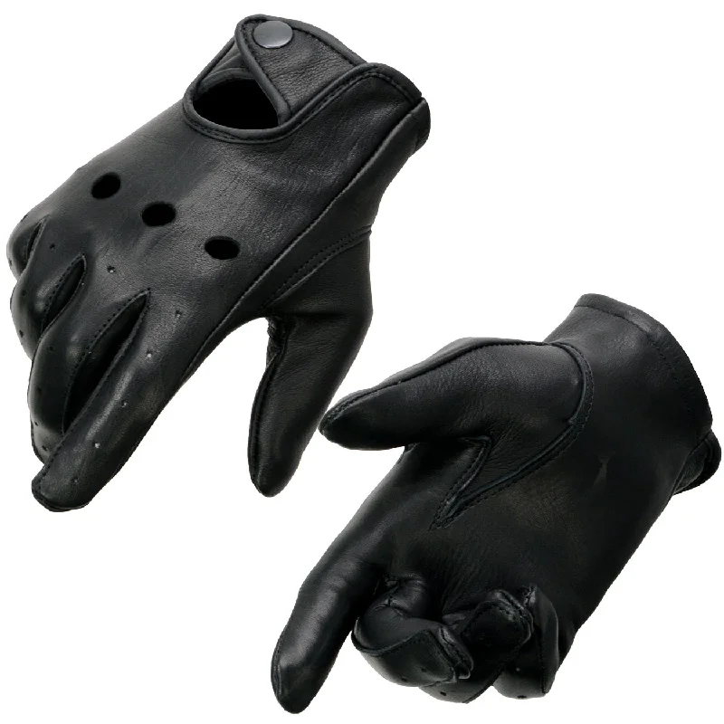 Luxe Comfort Milwaukee Leather MG7720 Women's Black Perforated Leather Full Finger Motorcycle Hand Gloves W/ Breathable ‘Open Knuckle’