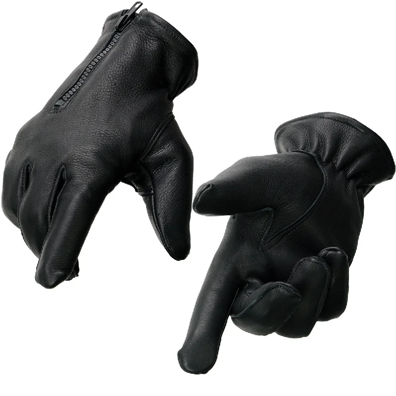Comfy Dress Milwaukee Leather SH866 Men's Black Thermal Lined Deerskin Motorcycle Hand Gloves W/ Wrist Zipper Closure