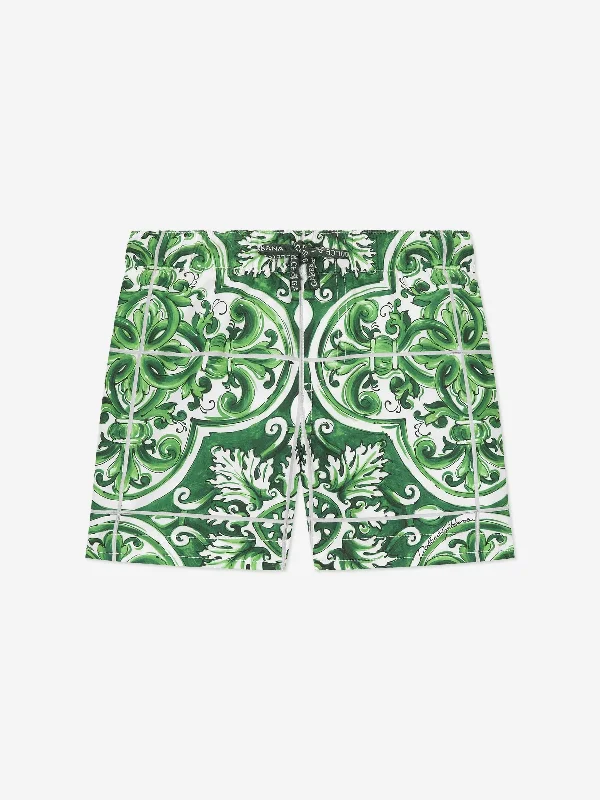 Slightly Flared Design Dolce & Gabbana Baby Boys Maiolica Swim Shorts in Green