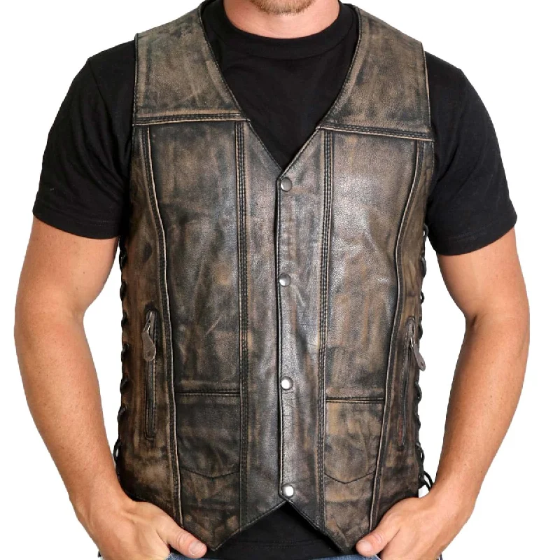 Relaxed Looks Hot Leathers VSM1029 Men's Distressed Brown 10 Pocket 'Conceal and Carry' Leather Vest