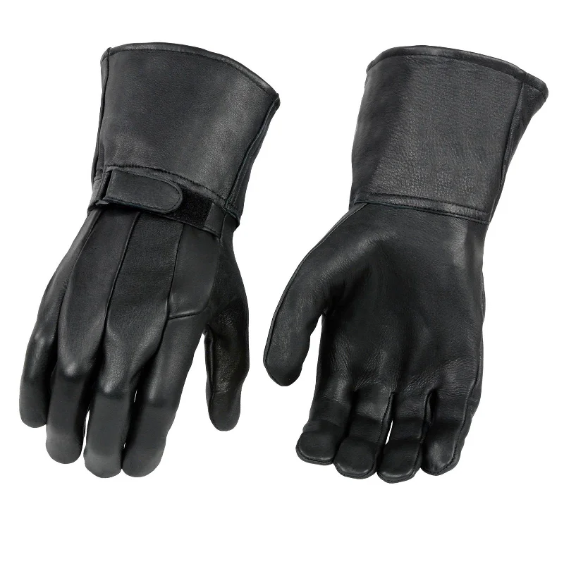 Basic Comfort Milwaukee Leather Men's Gauntlet Motorcycle Hand Gloves-Deerskin Unlined Adjustable Wrist Strap Closure-SH864