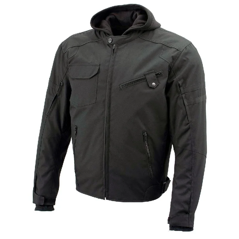 Trendy And Casual Xelement B91022 Men's 'Flight' Black Textile Jacket with X-Armor and Removable Hoodie