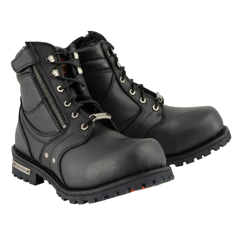 Versatile Style Milwaukee Leather Men's Black Leather 6-inch Lace-Up Motorcycle Biker Rider Boots w/ Zipper Closure MBM9050