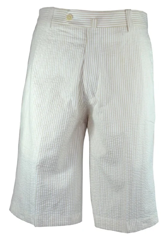 Relaxed Chic Monterey Cotton Seersucker Shorts - Tan