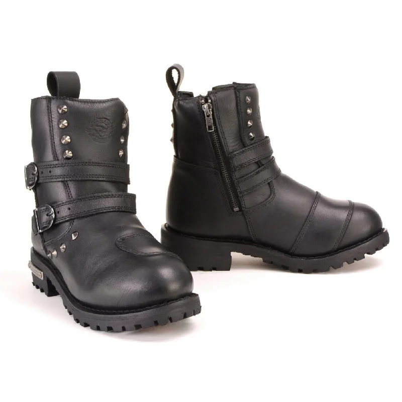 Celebrity Style Milwaukee Leather Women's Premium Black Leather Double Strap Motorcycle Riding Boots MBL9307