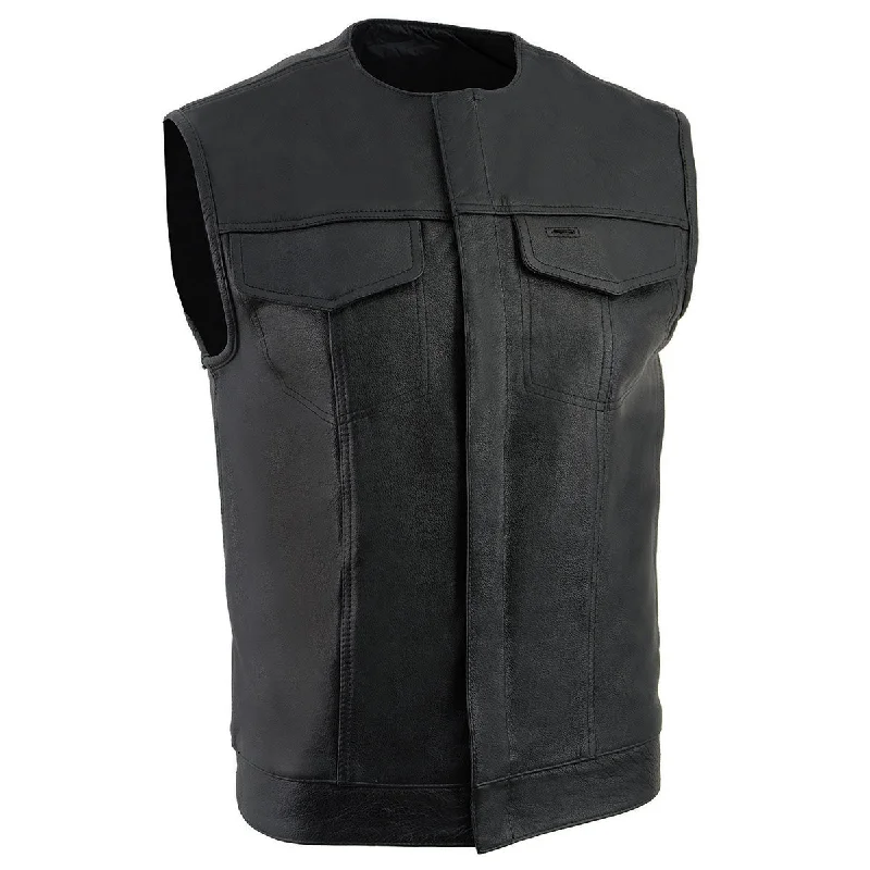 Integrated Design Z1R3721 Men’s ’338’ Black Collarless Motorcycle Leather Vest