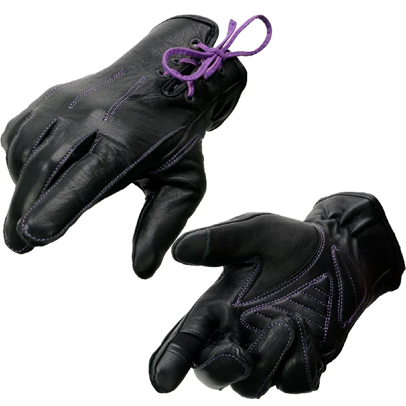 Fashionable In The Times Milwaukee Leather MG7771 Women's Black/ Purple ’I - Touchscreen Compatible’ Laced Wrist Motorcycle Hand Gloves W/ Gel Palm Fashionable In The Times Milwaukee Leather MG7771 Women's Black/ Purple ’I - Touchscreen Compatible’ Laced Wrist Motorcycle Hand Gloves W/ Gel Palm