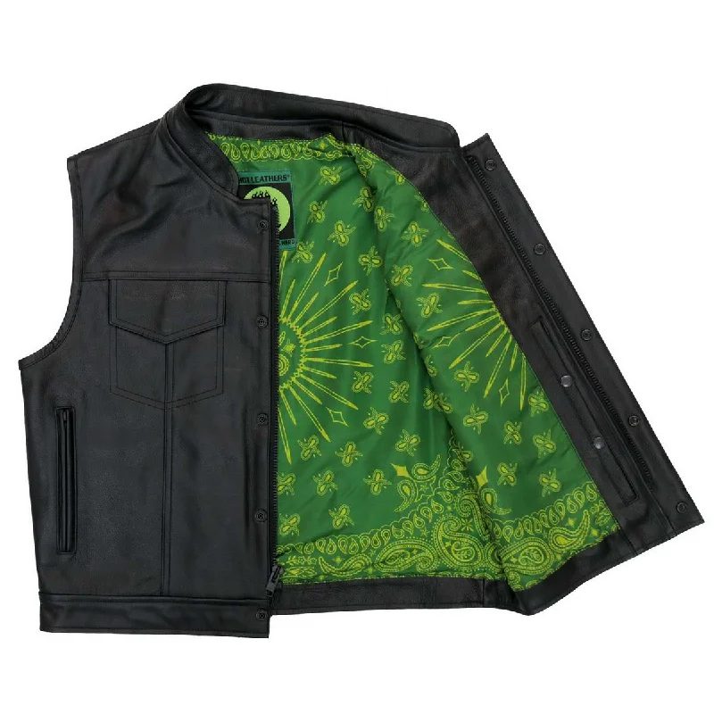 Versatile Casuals Hot Leathers VSM1050 Men’s Black 'Paisley Green' Conceal and Carry Leather Vest