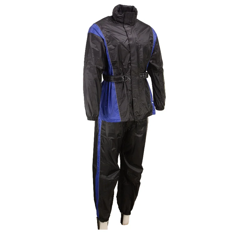 Versatile Itinerary Xelement RN4768 Men's Black and Blue 2-Piece Motorcycle Rain Suit with Boot Strap