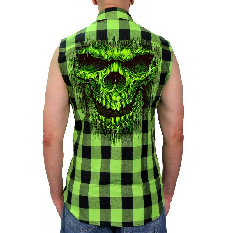 Embroidery Design Hot Leathers GMS3492 Men’s Black and Green Shredder Skull Sleeveless Flannel Shirt Embroidery Design Hot Leathers GMS3492 Men’s Black and Green Shredder Skull Sleeveless Flannel Shirt