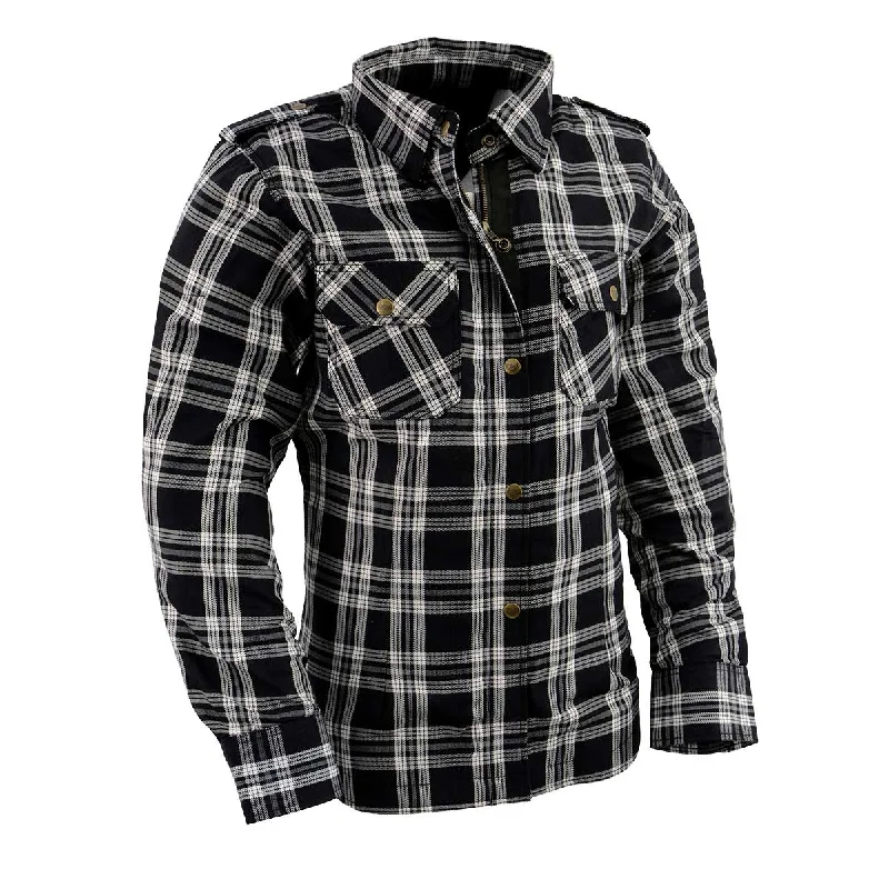 Soft Textures Milwaukee Leather MPL2600 Women’s Plaid Flannel Biker Shirt w/ CE Approved Armor - Reinforced w/ Aramid Fiber