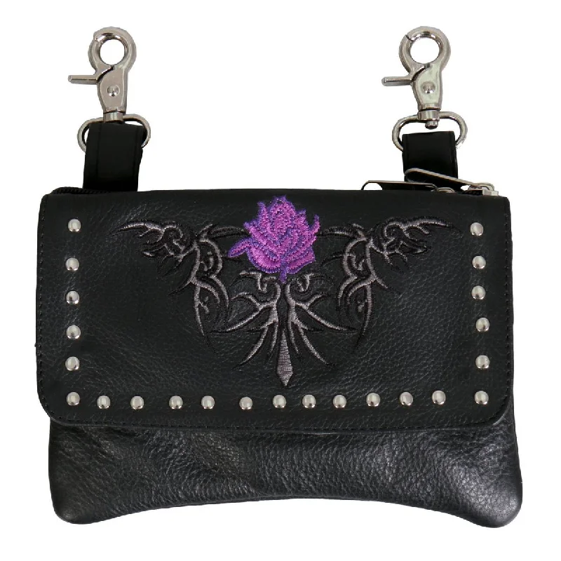 Comfortable Fashion Looks Hot Leathers CPE2008 Clip Pouch Purple Flower-8”x5”x1”