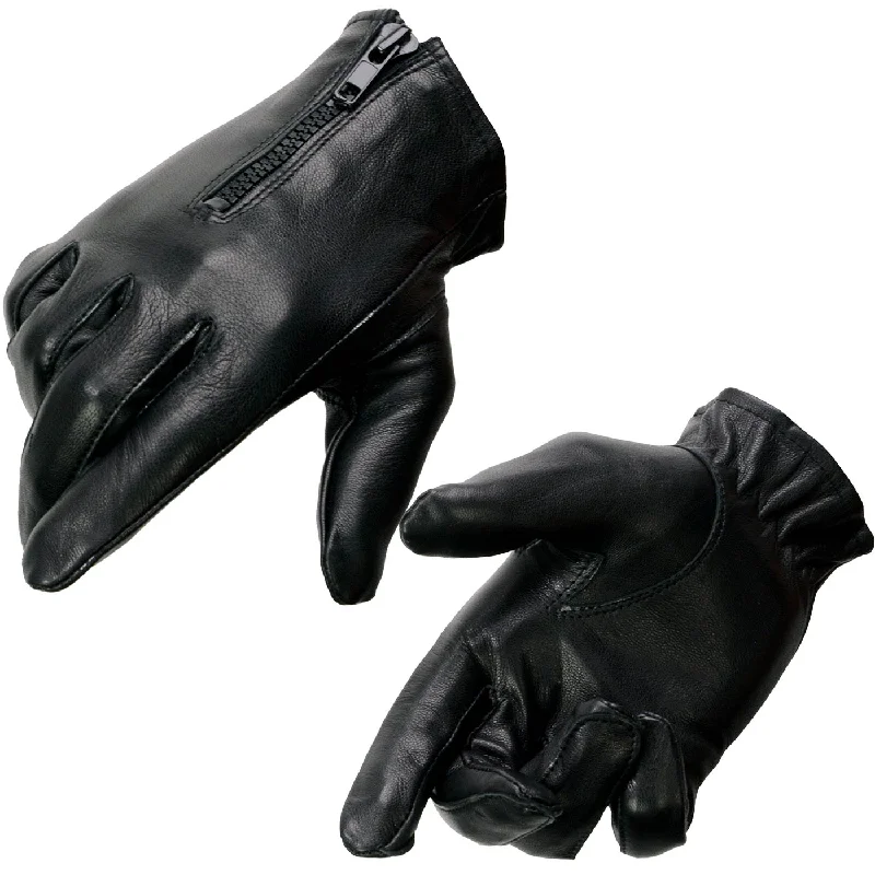 Versatile Wear Milwaukee Leather SH722 Women's Black Unlined Leather Lightweight Motorcycle Hand Gloves W/ Wrist Zipper Closure