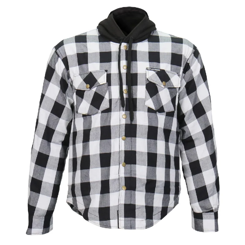 Fresh And Fashionable Hot Leathers JKM3006 Men’s Black and White Hooded Armored Flannel Motorcycle Shirt-Jacket w/ CE Armor Protection Fresh And Fashionable Hot Leathers JKM3006 Men’s Black and White Hooded Armored Flannel Motorcycle Shirt-Jacket w/ CE Armor Protection