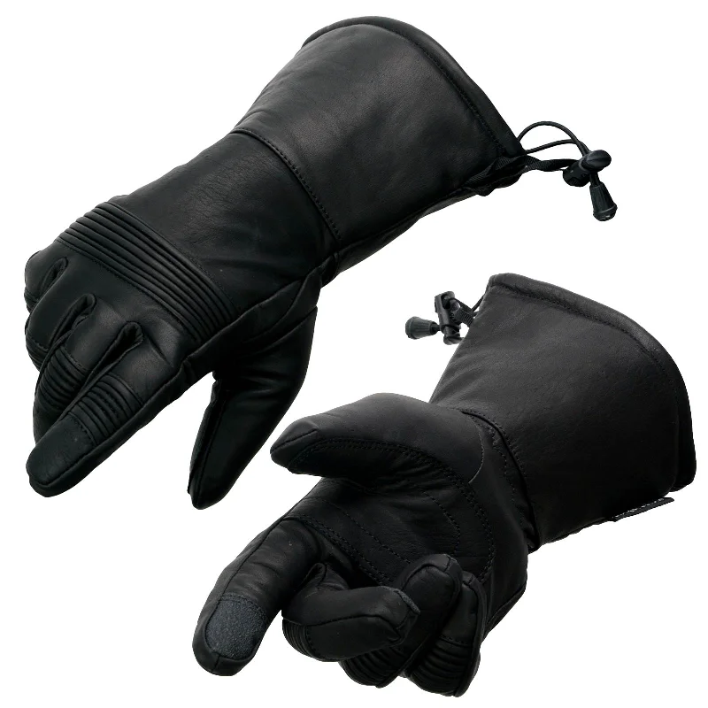 Fashion Innovation Milwaukee Leather SH294 Men's Black Leather Waterproof Gauntlet Gloves with Stretch Knuckles
