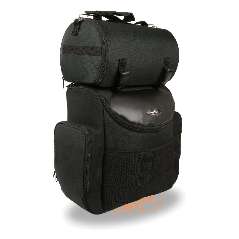 Exquisite Details Milwaukee Leather SH617 Large Black Nylon Two Piece Sissy Bar Motorcycle Bag with Map Pocket