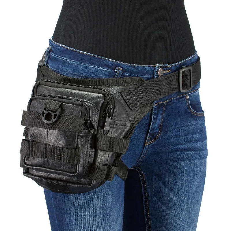 Comfort Fit Milwaukee Leather MP8840 Black Leather Conceal and Carry Tactical Thigh Bag with Waist Belt