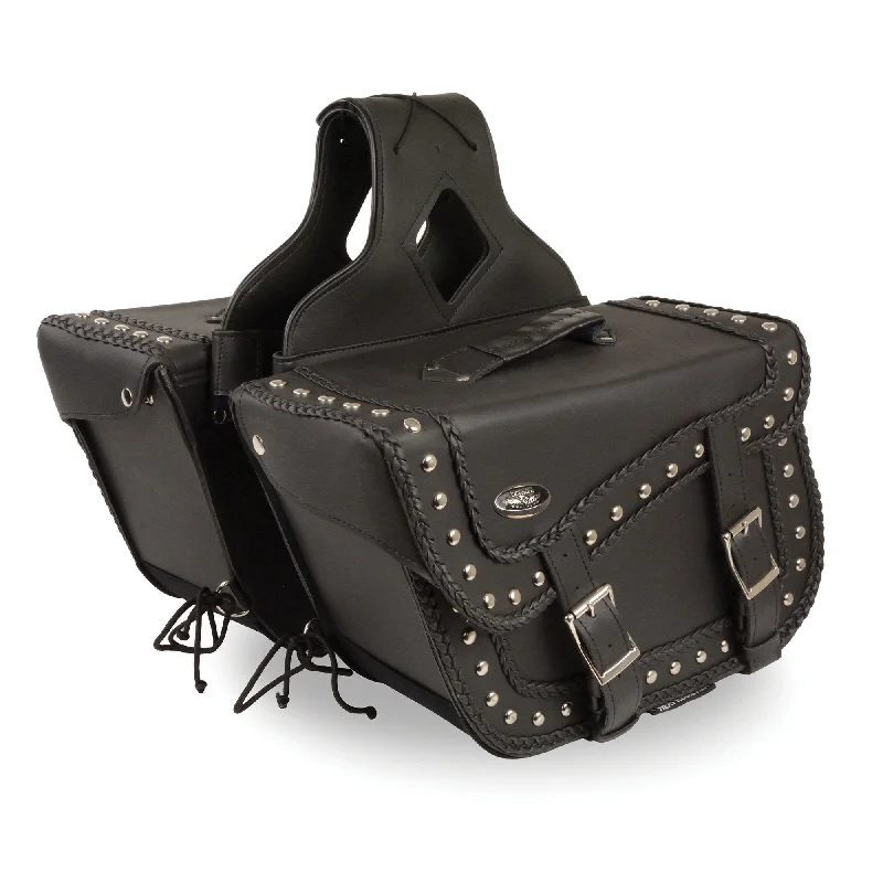 Urban Chic Milwaukee Leather SH66401ZB Black Large 'Studded and Braided' Zip-Off PVC Throw Over Motorcycle Saddle Bag