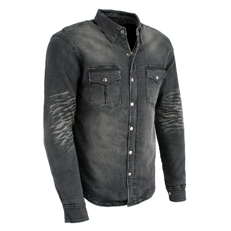 Comfortable Chic Milwaukee Leather MPM1620 Men's Black Flannel Biker Shirt with CE Approved Armor - Reinforced w/ Aramid Fibers