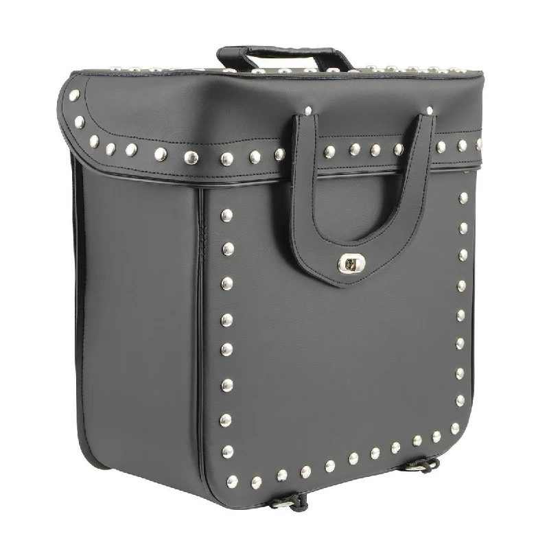 Lounge Chic Milwaukee Leather SH582 Medium Black ‘Studded’ PVC Sissy Bar Motorcycle Bag