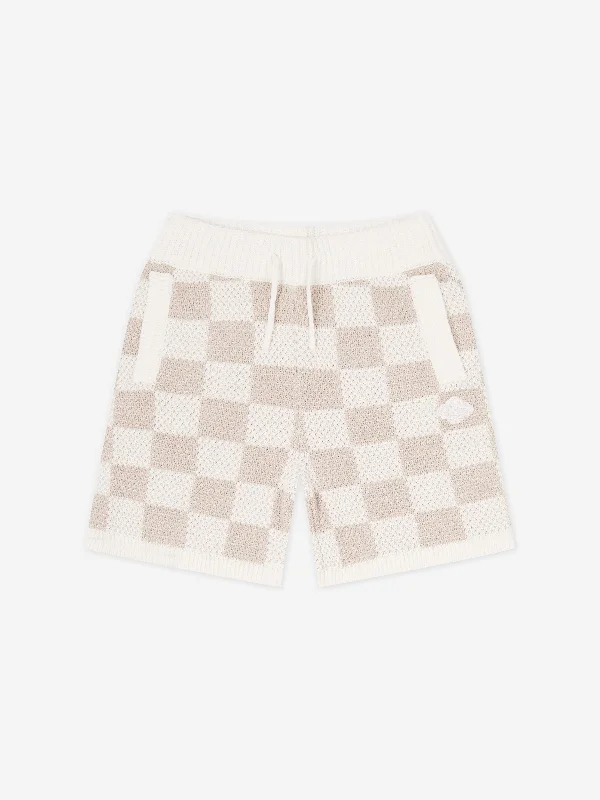 Cozy Lifestyle The Couture Club Kids Knitted Checkerboard Shorts in Ivory