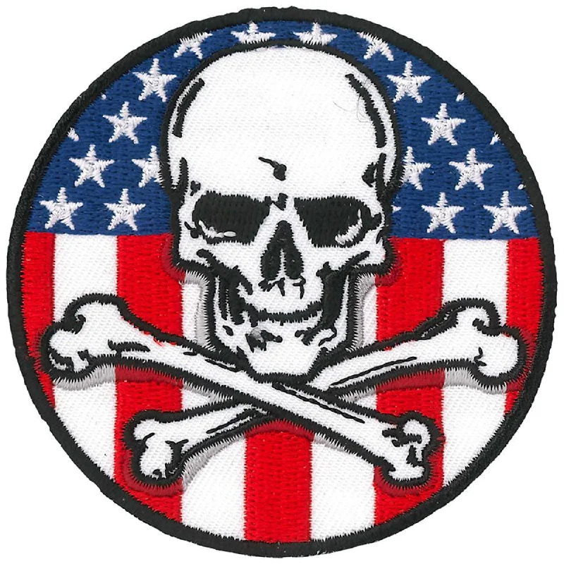 Classic Style Hot Leathers PPQ1090 Flag Skull Circle 3" Patch