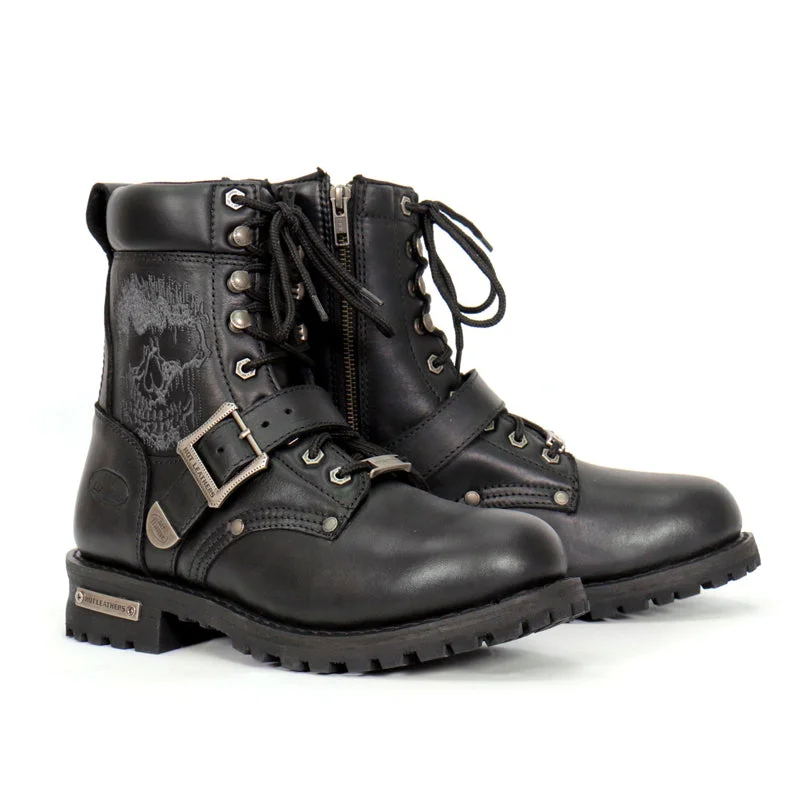 Effortless Outfits Hot Leathers BTM1017 Men’s Black Grave Rub Skull Tall Logger Motorcycle Boot