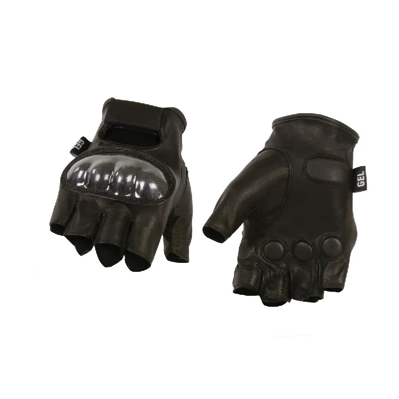 Fashion Must-have Milwaukee Leather SH194 Men's Black 'Hard Knuckles' Fingerless Gloves with Gel Palm