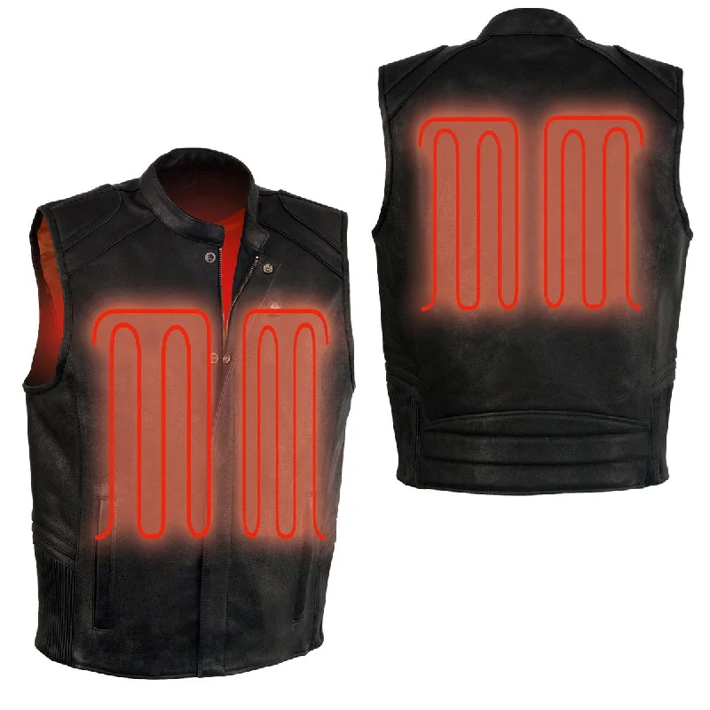 Trends Milwaukee Leather MLM3523SET Men's Black 'Heated' Collarless Moto Leather Vest (Battery Pack Included)