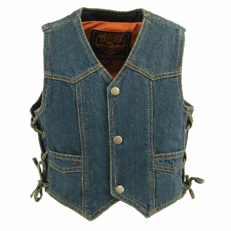 Celebrity Must-have Milwaukee Leather MDK3900 Kids Classic Blue Denim Side Lace Vest