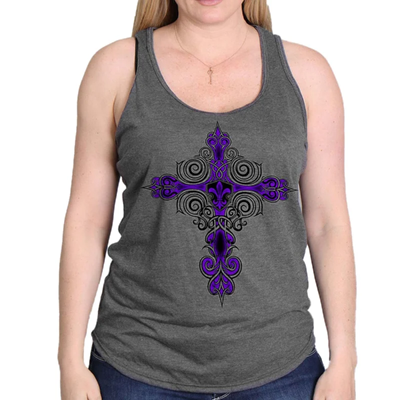 Sports And Leisure Hot Leathers GLC2524 Ladies Dark Gray Cross De Lis Tank Top Shirt Sports And Leisure Hot Leathers GLC2524 Ladies Dark Gray Cross De Lis Tank Top Shirt