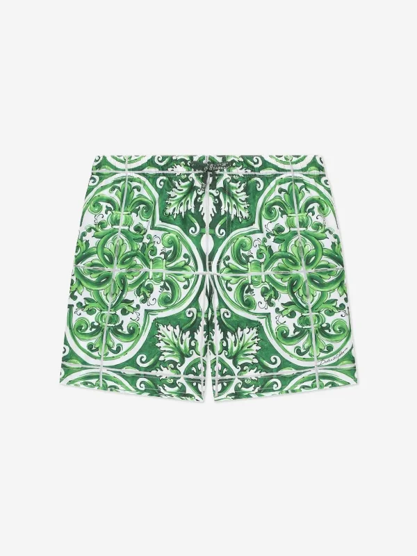 Minimal Style Dolce & Gabbana Boys Maiolica Print Swim Shorts in Green