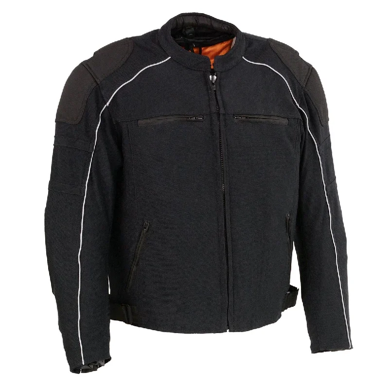 Customized Version Milwaukee Leather MPM1791 Men's Black Armored Textile Motorcycle Jacket-All Season Jacket w/ Removable Liner