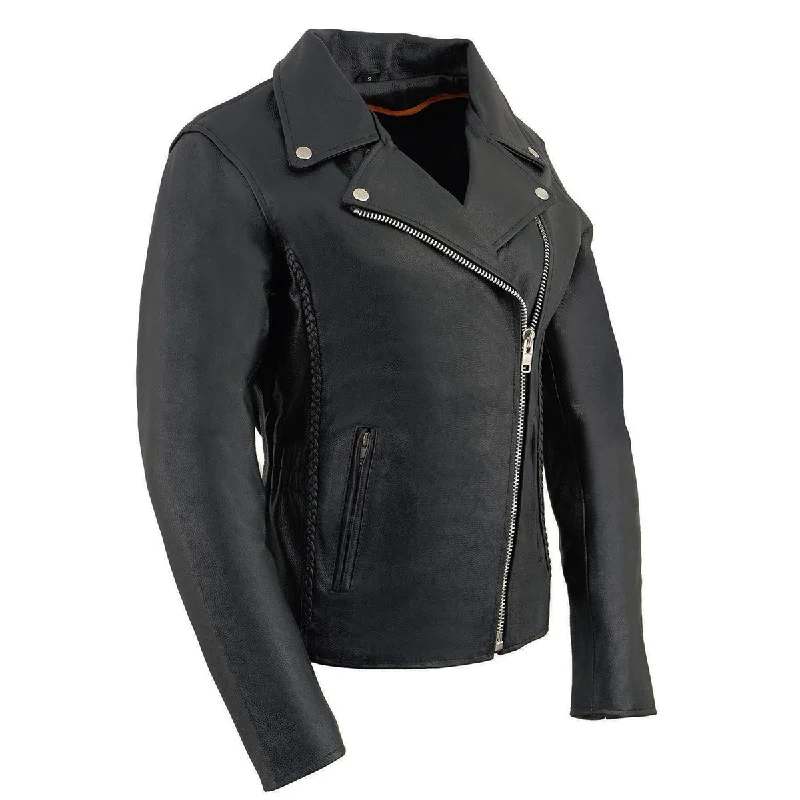 Fashion Must-have Milwaukee Leather LKL2710 Women's Classic Black Braided Motorcycle Jacket with Studded Back
