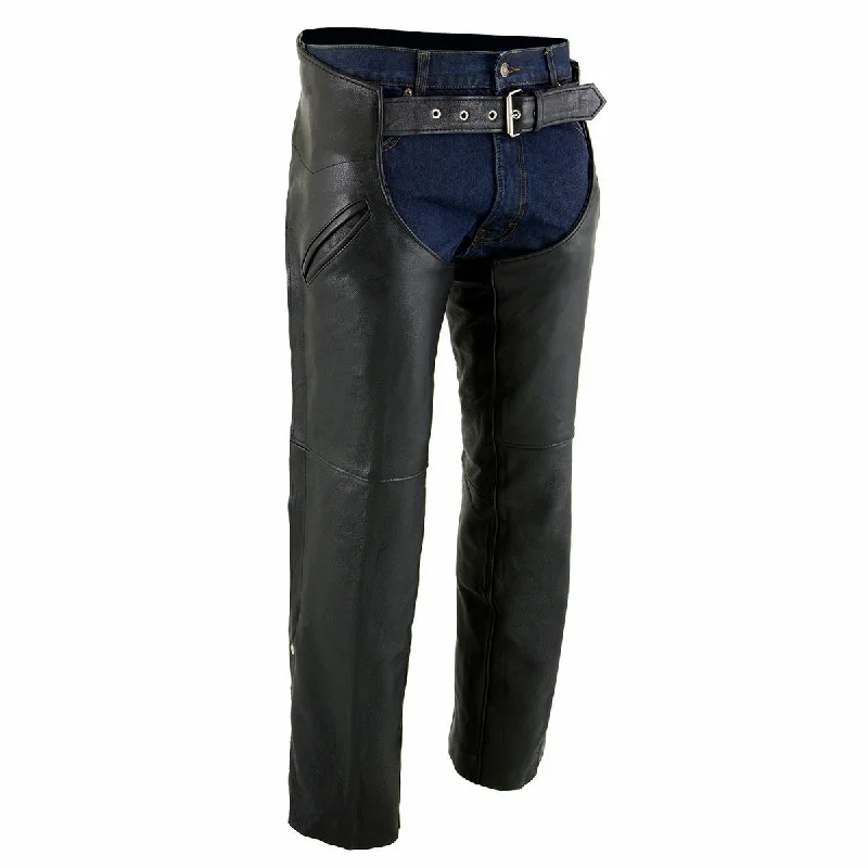 Cozy Shirts Milwaukee Leather Chaps for Men's Black Premium Leather Motorcycle Chaps w/ Snap Out Thermal Liner-Slash Pocket-ML1103