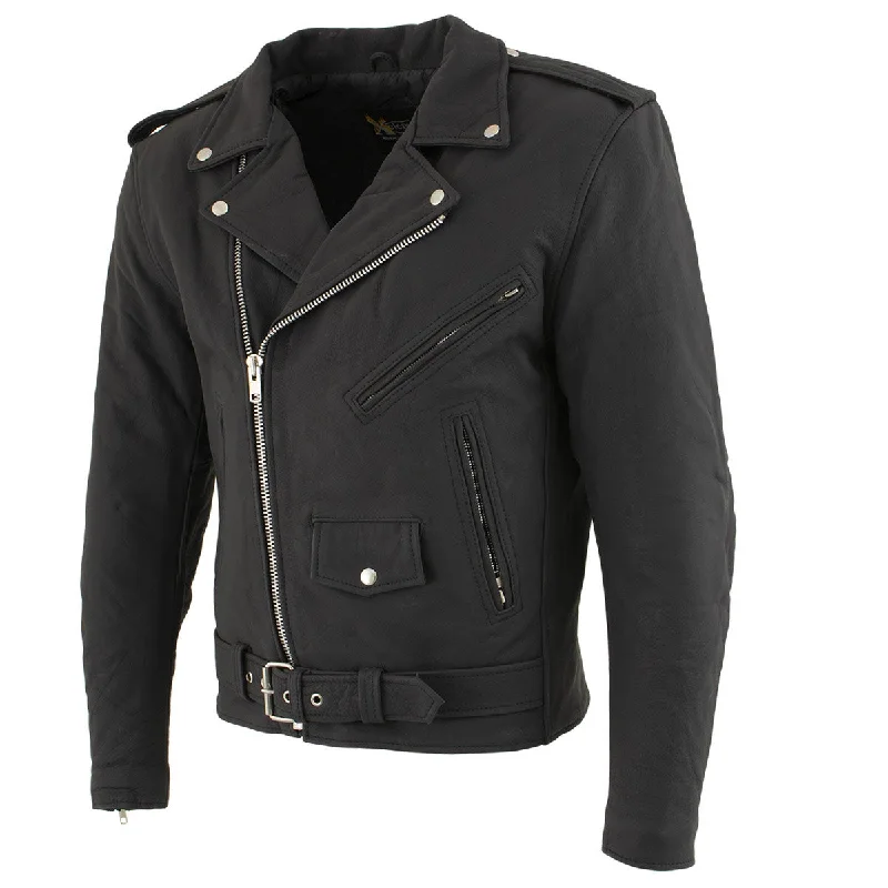 Cozy Street Style Xelement B7108 Men's 'Eazy' Flat Black Motorcycle Leather Jacket with Protective X-Armor