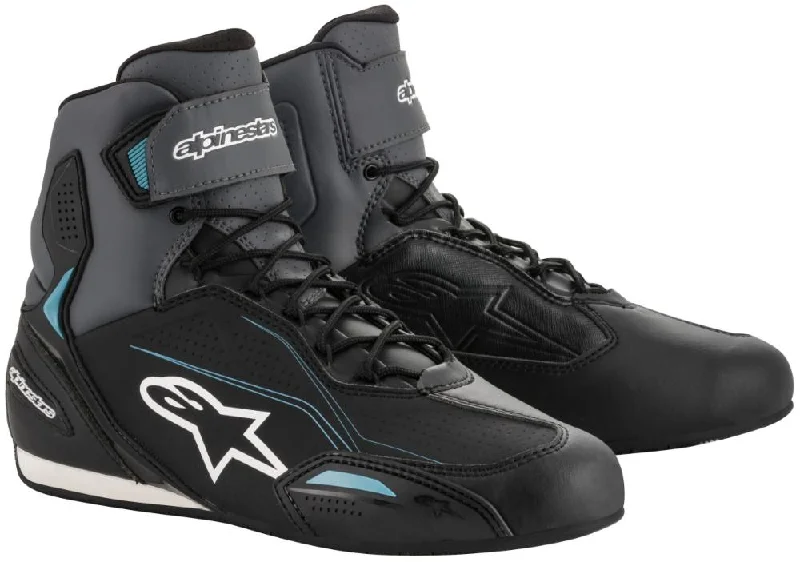 Youthful Alpinestars Women’s Stella Faster-3 Black, Grey and Ocean Blue Riding Shoes