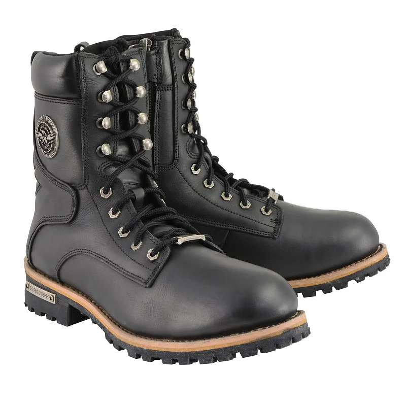 Sweet Girl Milwaukee Leather Men's Classic Black Leather Lace-Up Logger Boots w/ Side Zipper MBM9095
