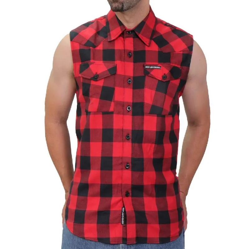 New Products Hot Leathers FLM5001 Men’s Black and Red Sleeveless Cotton Flannel Shirt New Products Hot Leathers FLM5001 Men’s Black and Red Sleeveless Cotton Flannel Shirt