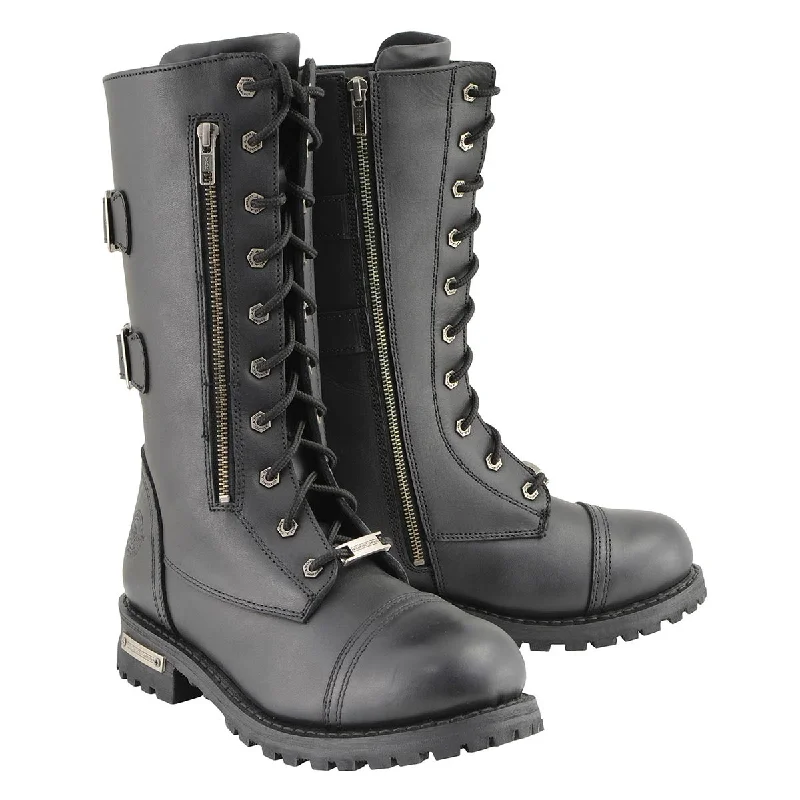Leisure Travel Milwaukee Leather Men’s 13-Inch-Tall Tactical Black Lace-Up Leather Boots Zipper w/ Storage Pocket MBM9069
