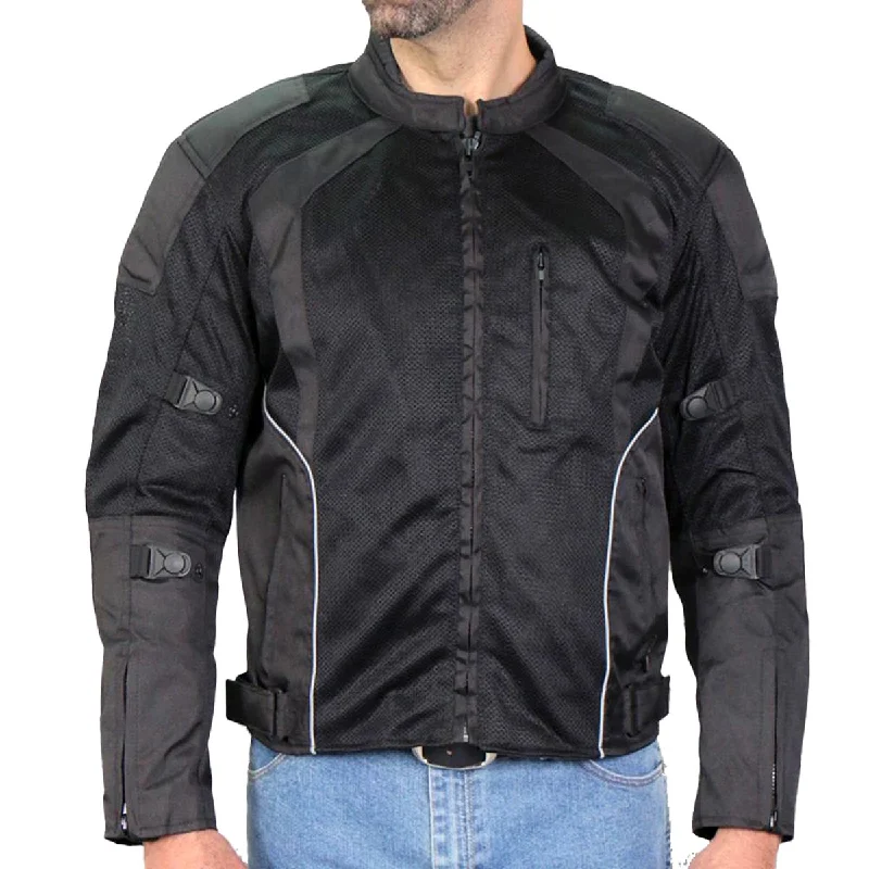Urban Style Hot Leathers JKM1025 Men’s Black Armored Nylon Mesh Jacket with Reflective Piping and Concealed Carry Pocket Urban Style Hot Leathers JKM1025 Men’s Black Armored Nylon Mesh Jacket with Reflective Piping and Concealed Carry Pocket