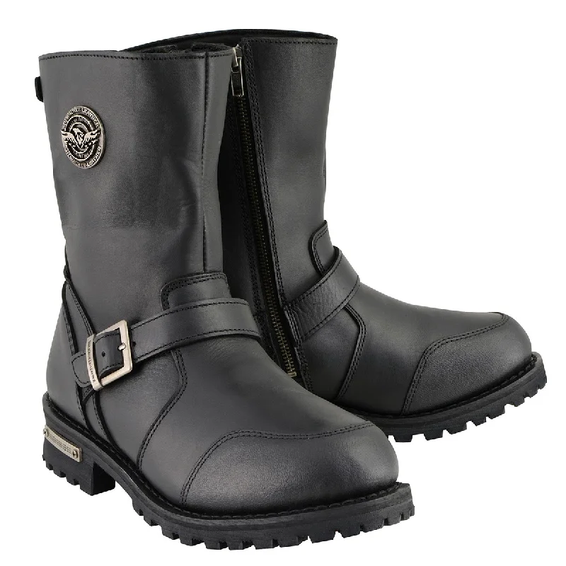 Simple Style Milwaukee Leather Men's 9-Inch Classic Black Leather Engineer Motorcycle Boots with Gear Shift Guard MBM9090