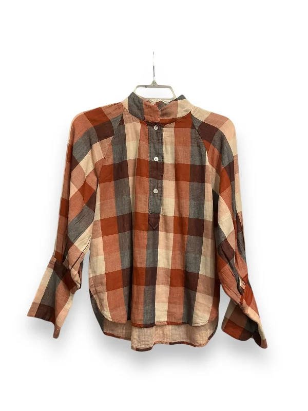 Urban Style Top Long Sleeve By Joie In Checkered Pattern, Size: Xs