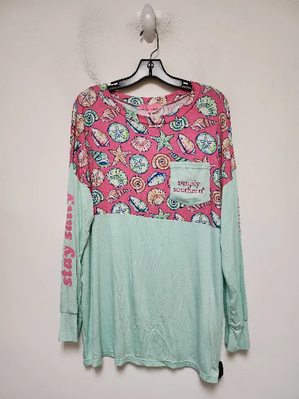 Warm Atmosphere Top Long Sleeve Basic By Simply Southern In Nautical Print, Size: L