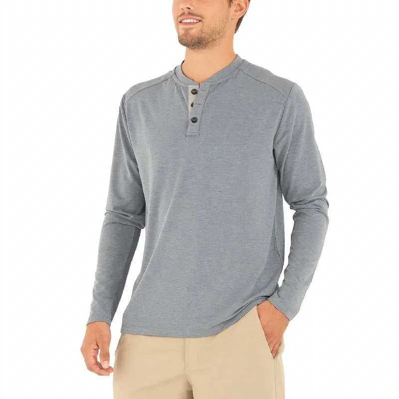 Elegant Wear Men's Bamboo Flex Henley Top In Heather Blue Dusk