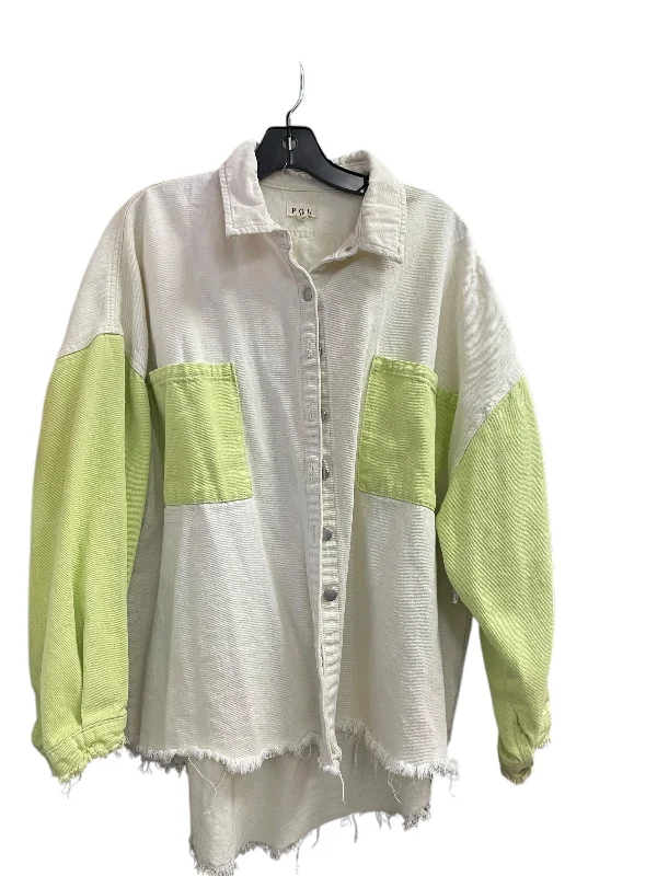 Dressing Tips Top Long Sleeve By Pol In Cream & Green, Size: M
