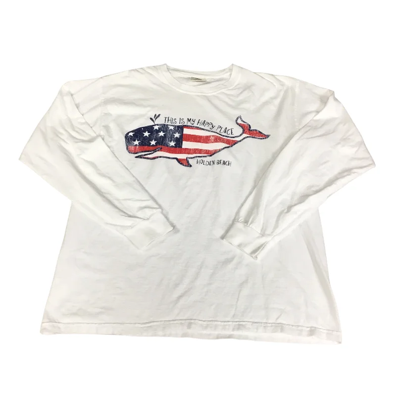 Elegant Temperament Top Long Sleeve Basic By Comfort Colors In Blue & Red & White, Size: L