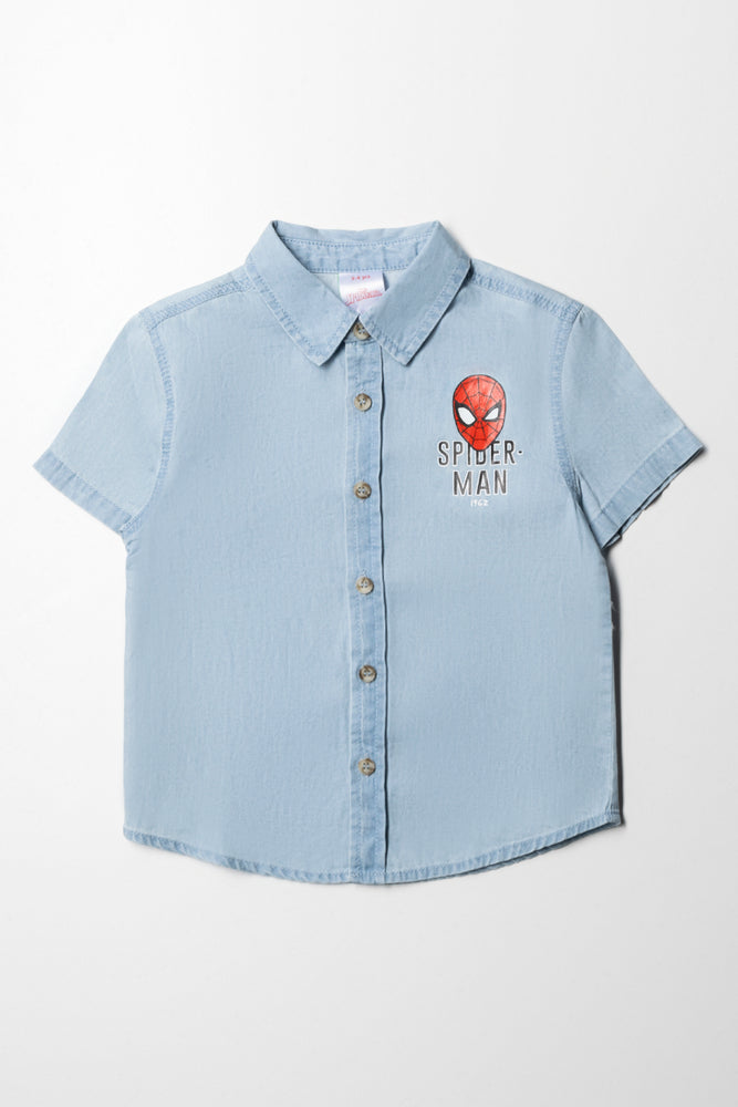 Sports Cool Spider-Man Denim Shirt Light Blue